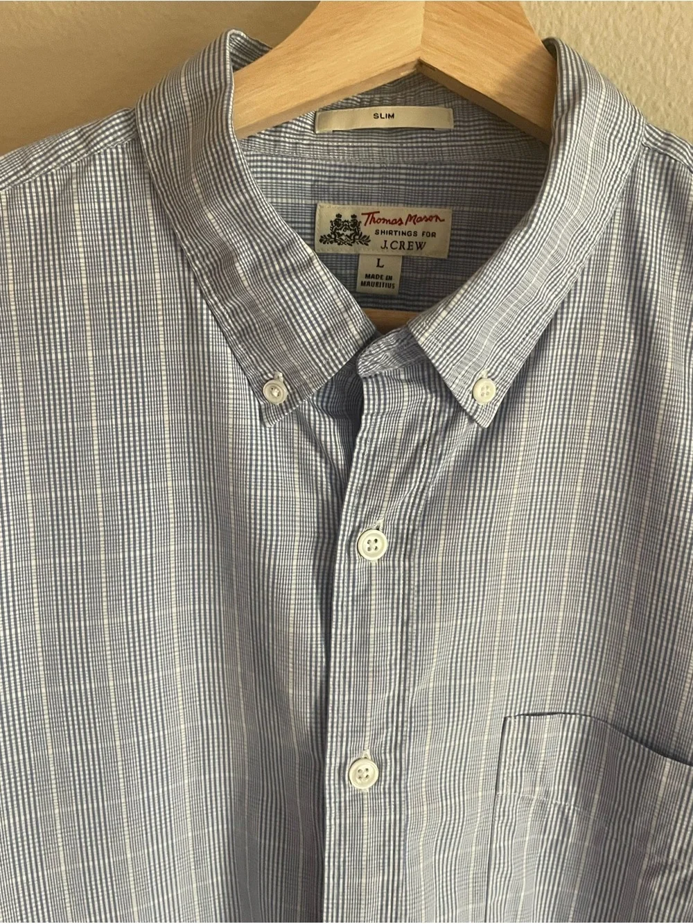 Thomas Mason J. Crew Slim Fit Light Blue and White Checked Slim Dress Shirt